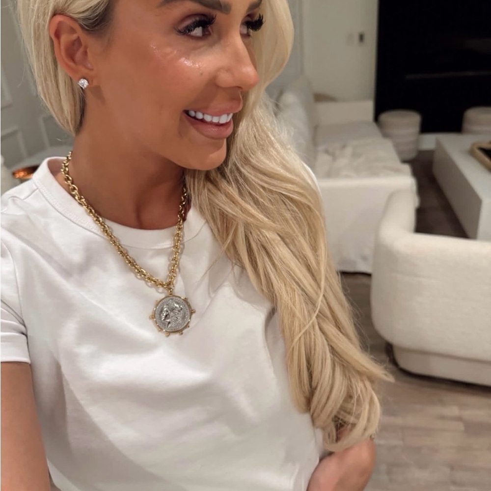 Gold Two Tone Coin Pendant Chain Necklace Stainless Steel